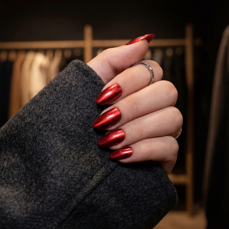 Cherry Wine Crystal Cat Eye Short Nails | Reusable Nails - Image 4