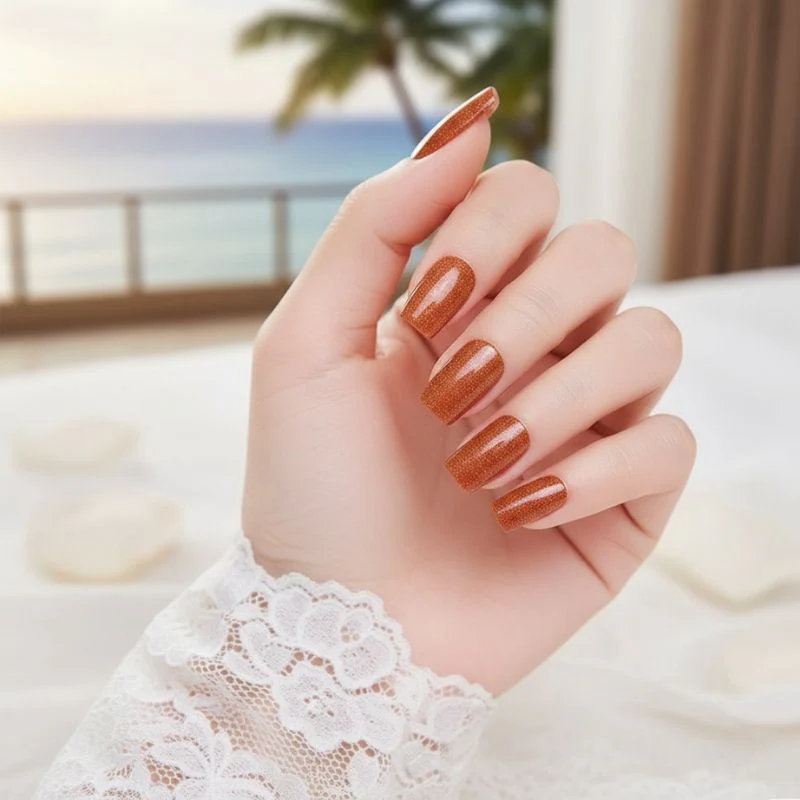 Copper Glitter-Gel Nail Stickers — No UV Lamp Needed - Image 2