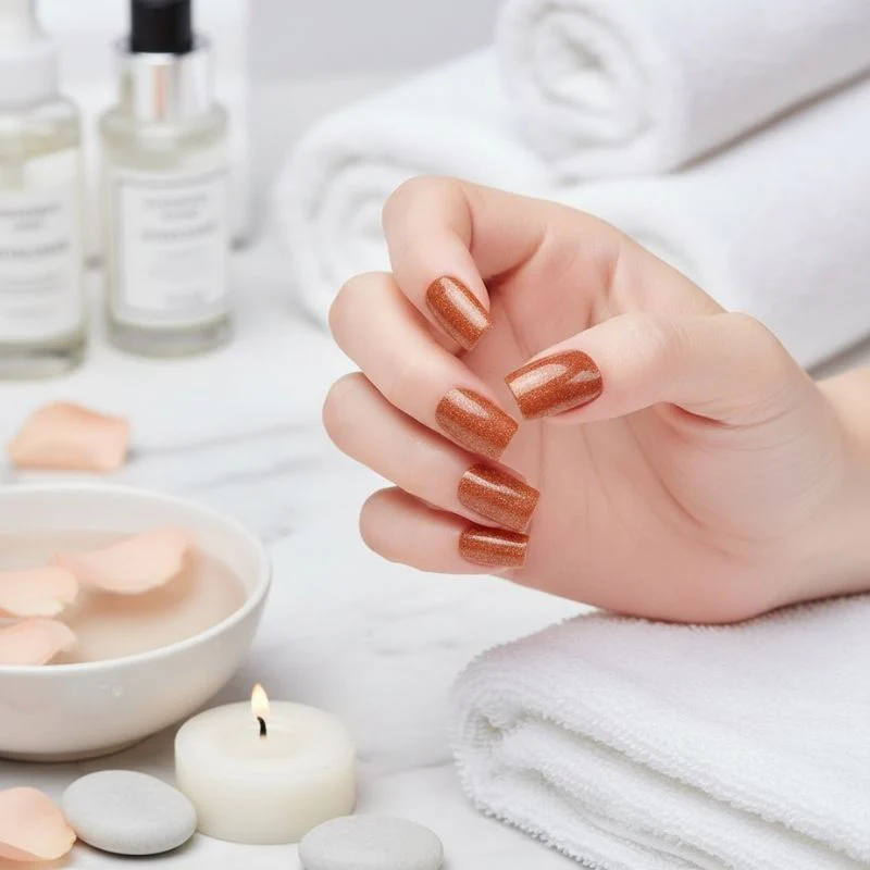 Copper Glitter-Gel Nail Stickers — No UV Lamp Needed - Image 4
