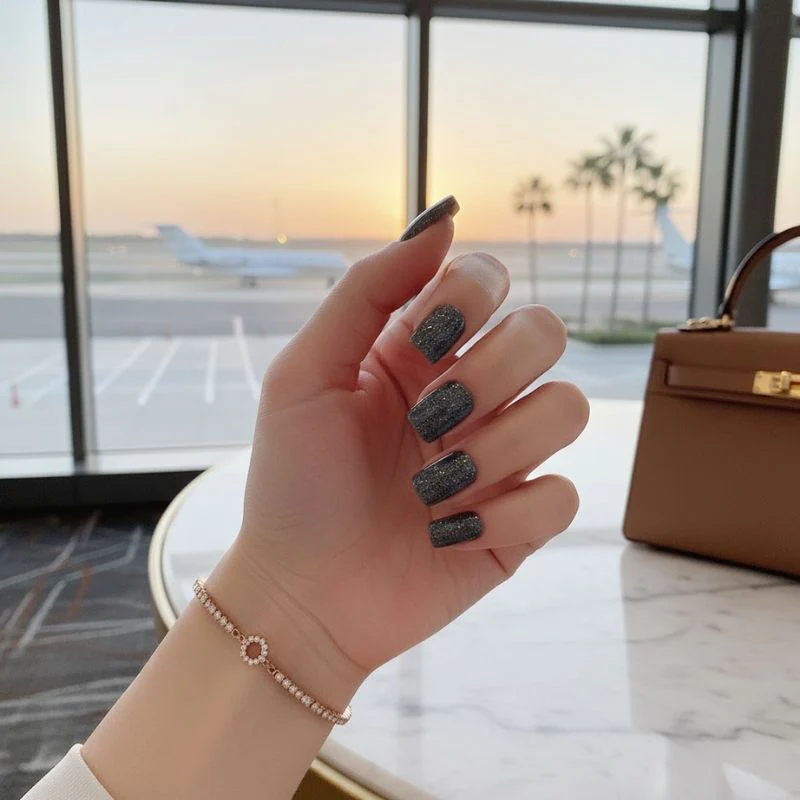 Dark Grey Glitter-Gel Nail Stickers — No UV Lamp Needed - Image 3