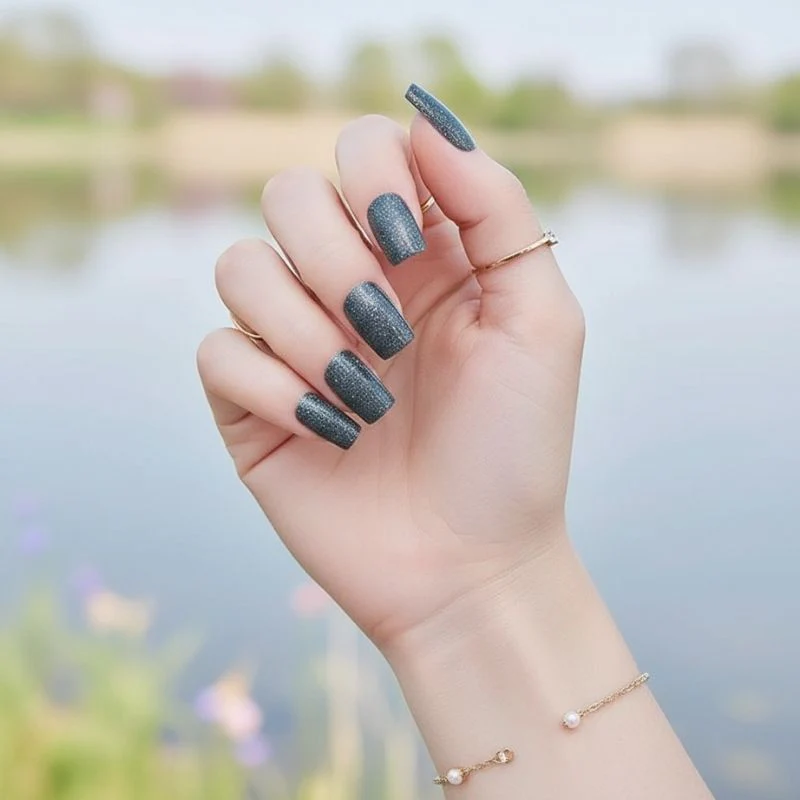 Dark Grey Glitter-Gel Nail Stickers — No UV Lamp Needed - Image 4