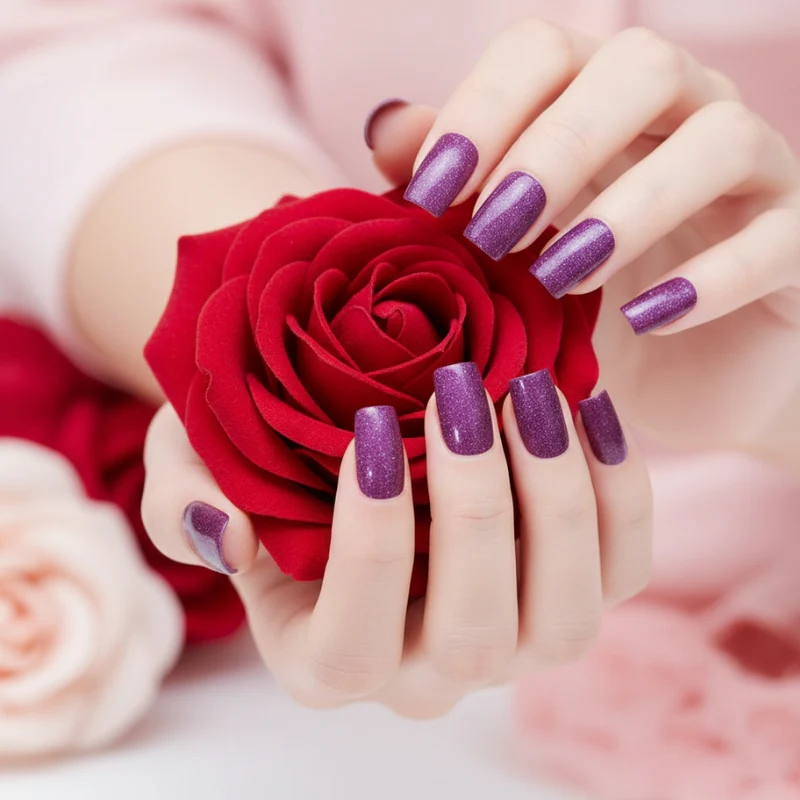 Dark Purple Glitter-Gel Nail Stickers — No UV Lamp Needed - Image 6