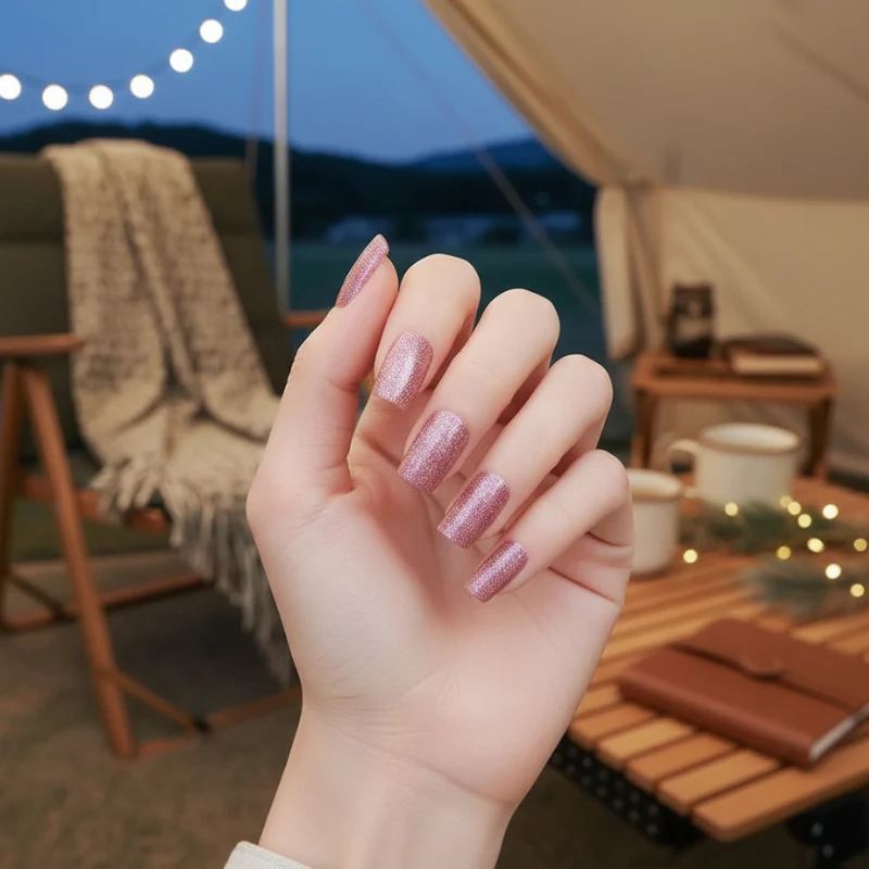 Medium Pink Glitter-Gel Nail Stickers — No UV Lamp Needed - Image 5