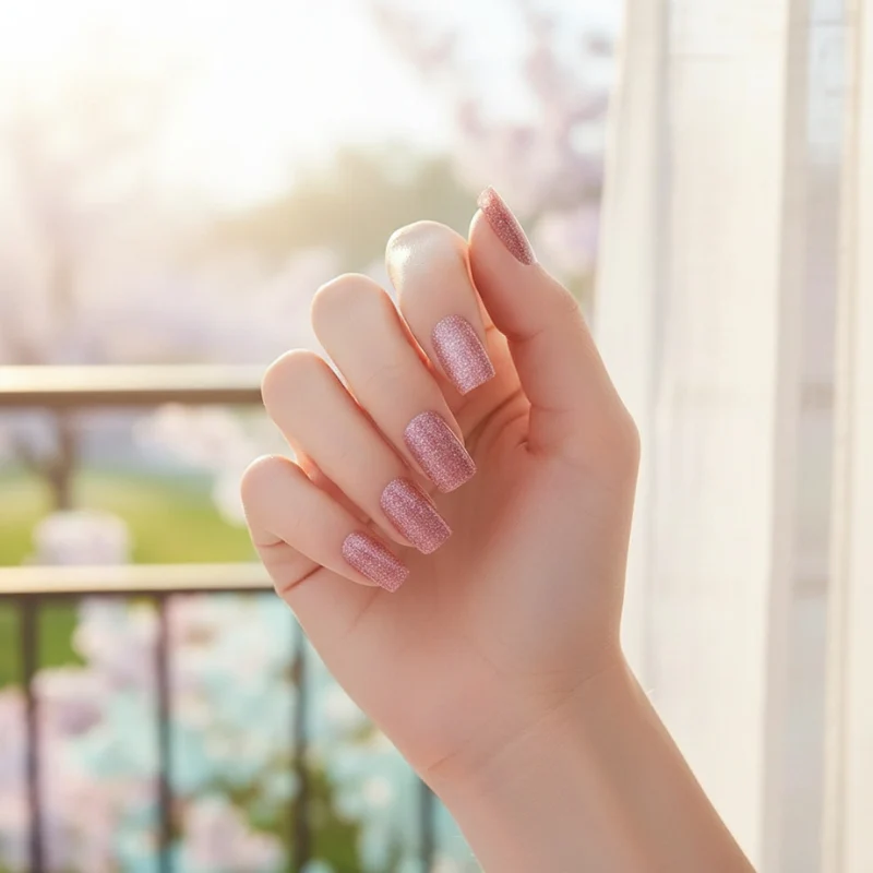 Medium Pink Glitter-Gel Nail Stickers — No UV Lamp Needed - Image 6