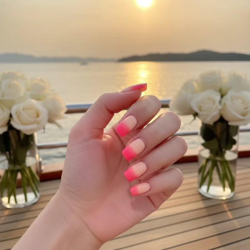 Neon Pink Ombre-Gel Nail Stickers — No UV Lamp Needed - Image 2