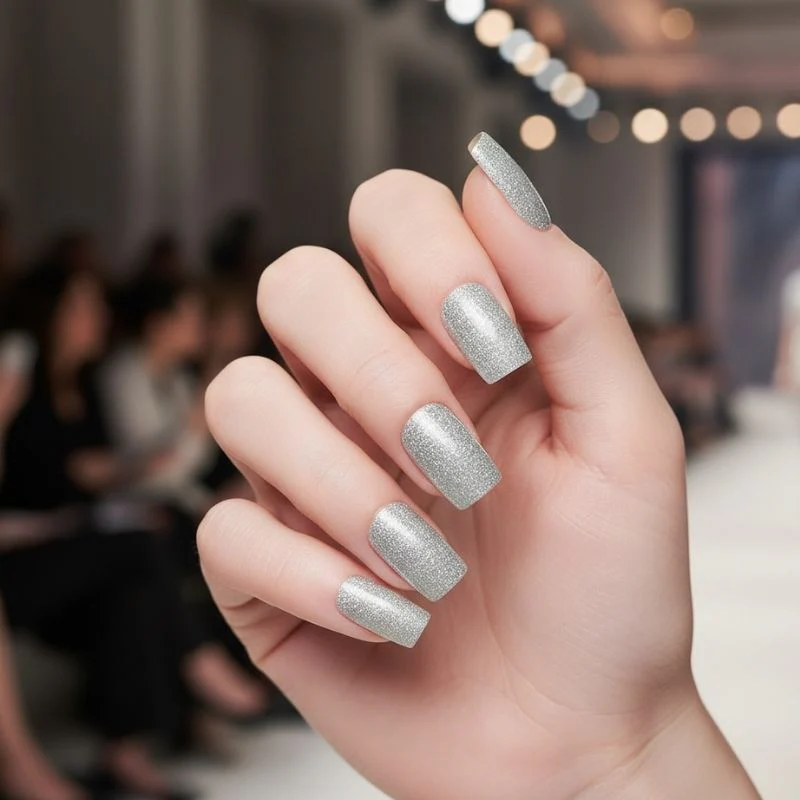 Silver Glitter Gel Nail Stickers — No UV Lamp Needed - Image 3