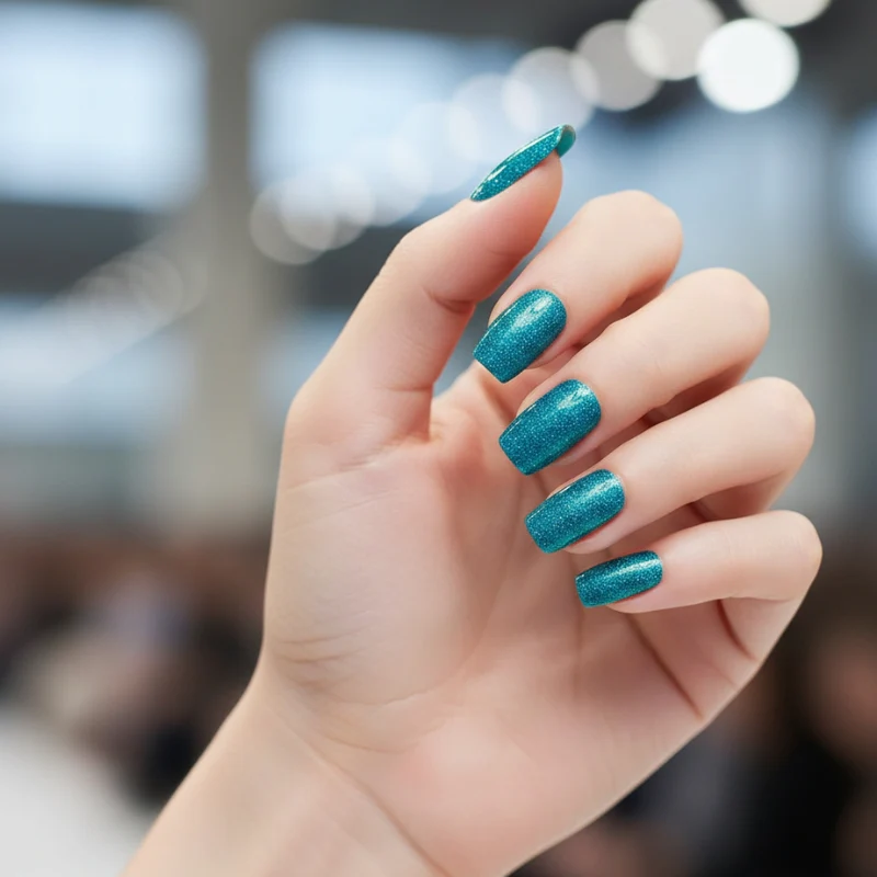 Teal Glitter-Gel Nail Stickers — No UV Lamp Needed - Image 6