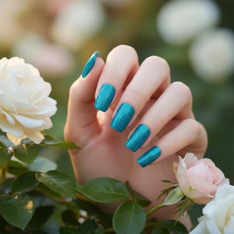 Teal Glitter-Gel Nail Stickers — No UV Lamp Needed - Image 7