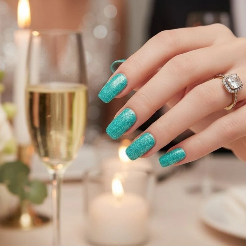Turquoise Glitter-Gel Nail Stickers — No UV Lamp Needed - Image 3
