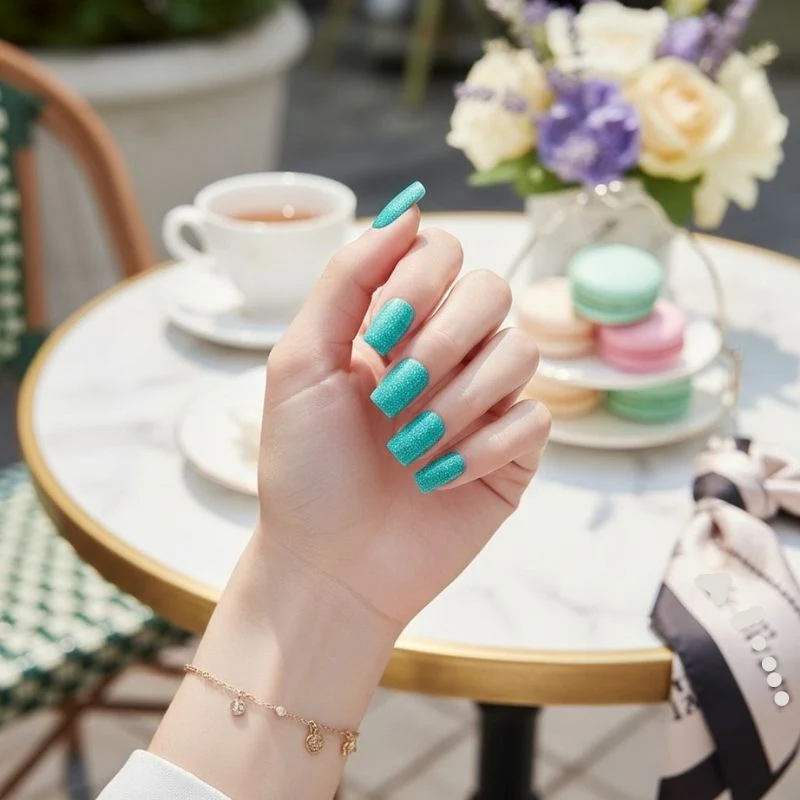 Turquoise Glitter-Gel Nail Stickers — No UV Lamp Needed - Image 4